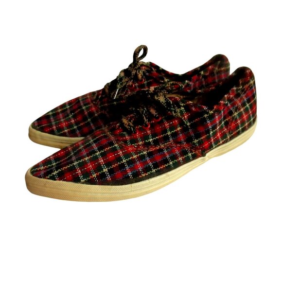 Vintage sz 5 Keds Womens Plaid Canvas Sneakers 1970's Scottish New Wave Punk - Picture 4 of 11